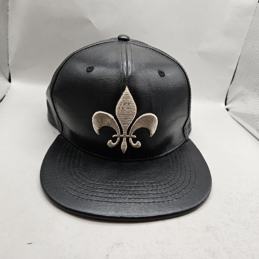 Mazaj New Orleans Gold Fleur De Leis Faux Leather Black Embroidery  Snapback